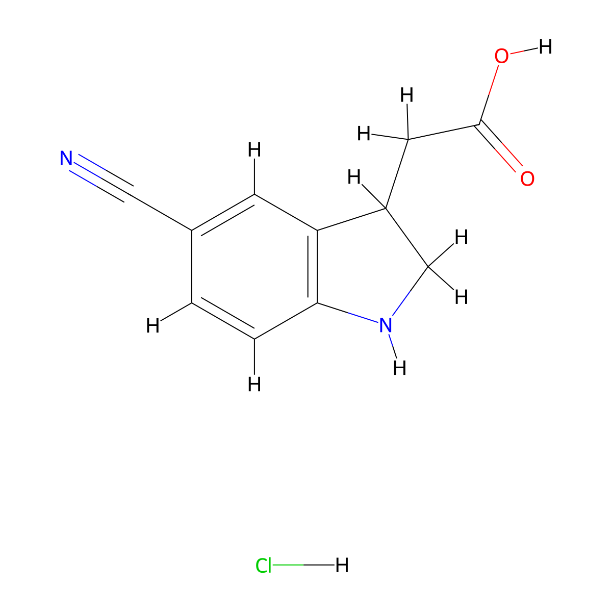 2-(5-cyano-2,3-dihydro-1H-indol-3-yl)acetic acid hydrochloride molecular structure, CAS 1955506-78-1