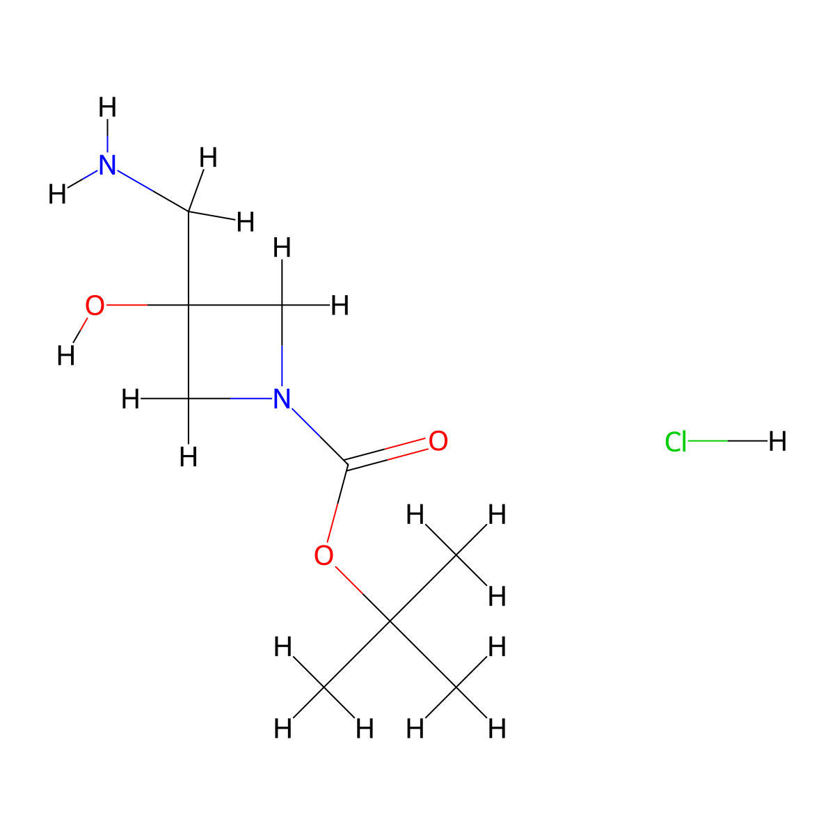 Tert-butyl 3-(aminomethyl)-3-hydroxyazetidine-1-carboxylate hydrochloride molecular structure, CAS 1955507-01-3