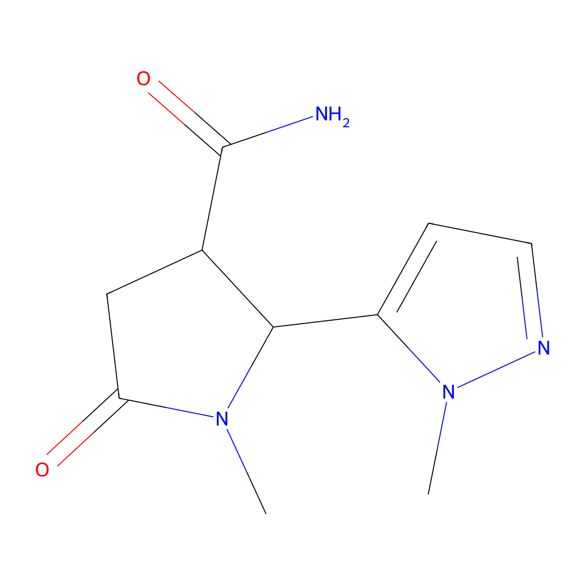 1-Methyl-2-(1-methyl-1H-pyrazol-5-yl)-5-oxopyrrolidine-3-carboxamide molecular structure, CAS 1955507-05-7