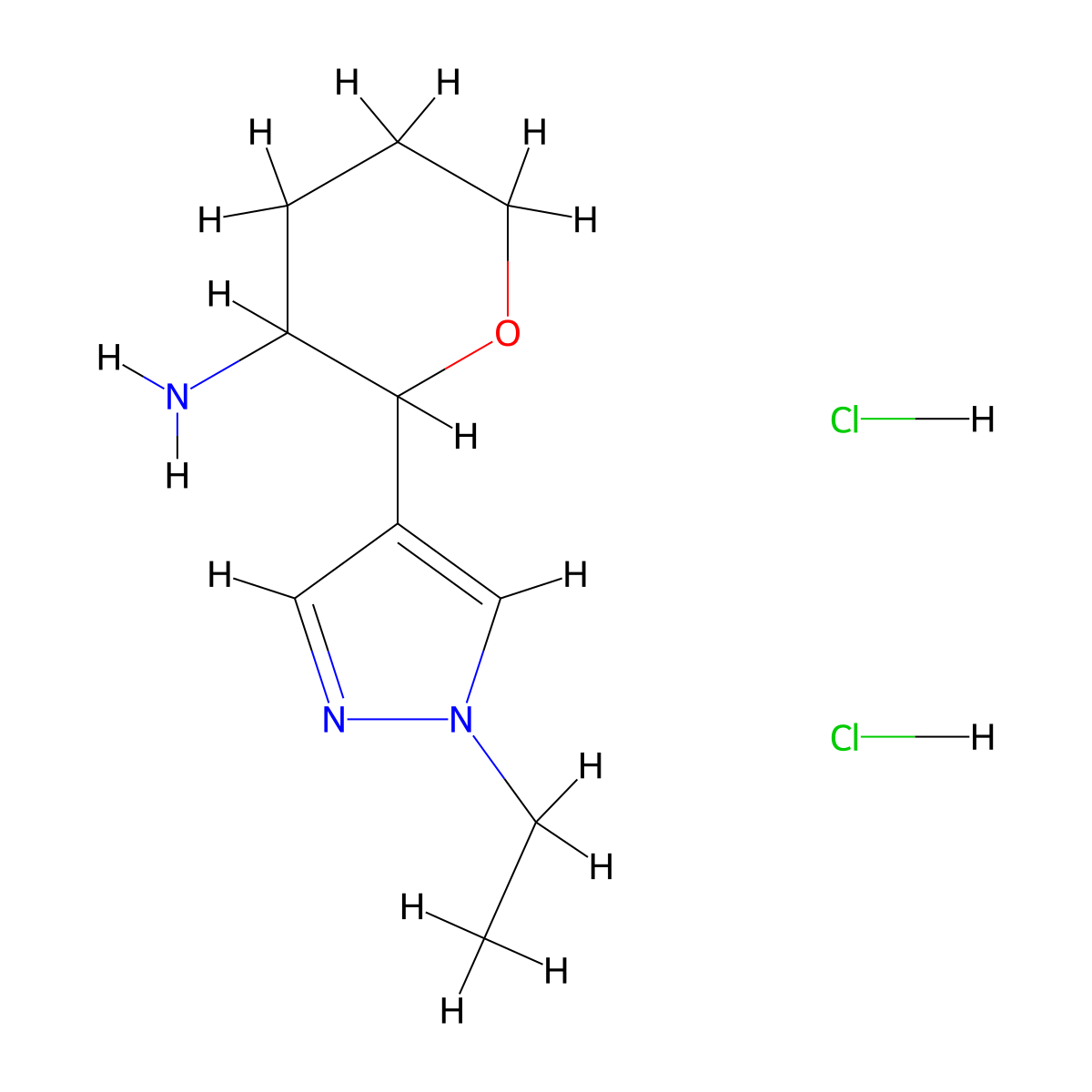 2-(1-ethyl-1H-pyrazol-4-yl)oxan-3-amine dihydrochloride molecular structure, CAS 1955514-55-2
