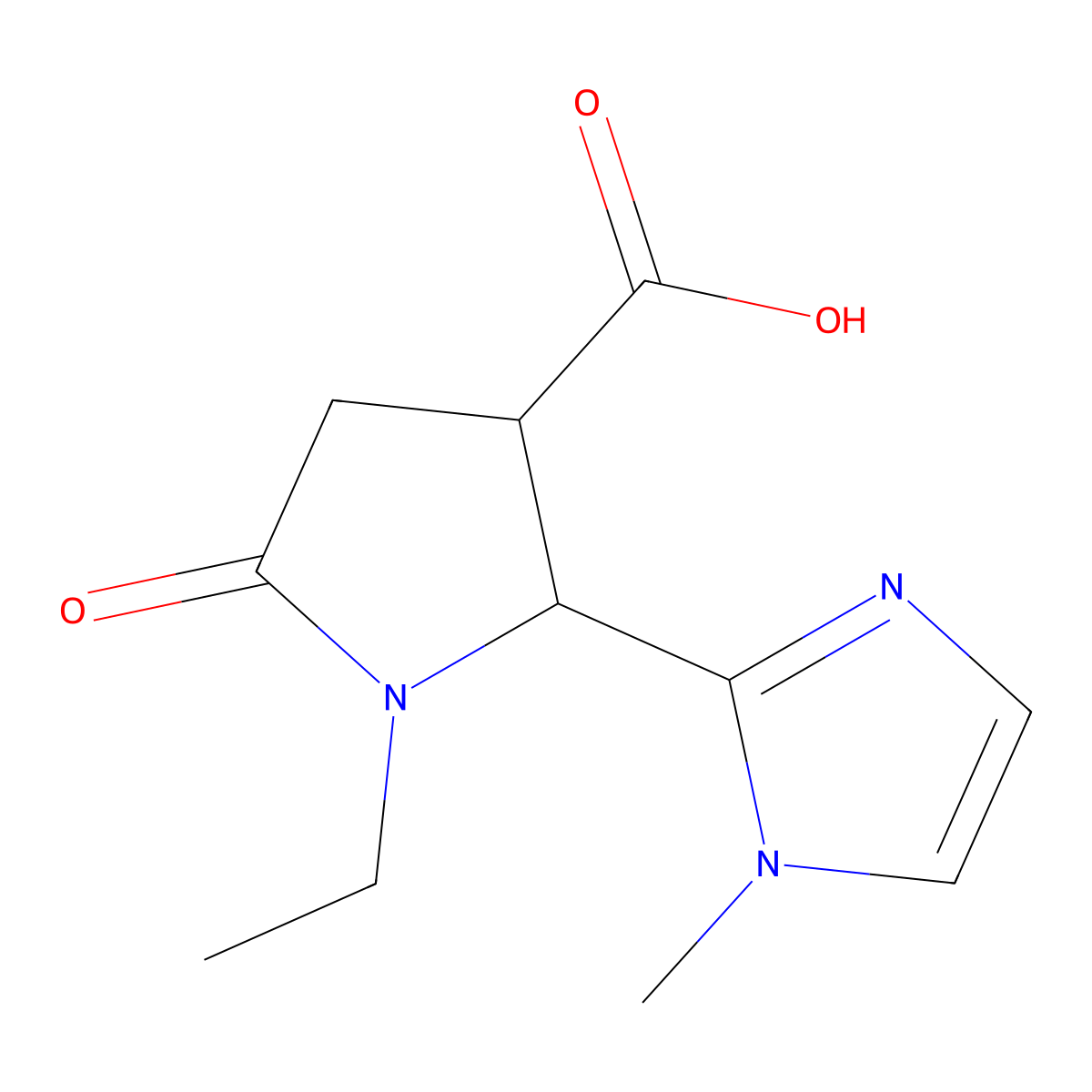1-ethyl-2-(1-methyl-1H-imidazol-2-yl)-5-oxopyrrolidine-3-carboxylic acid molecular structure, CAS 1955514-69-8