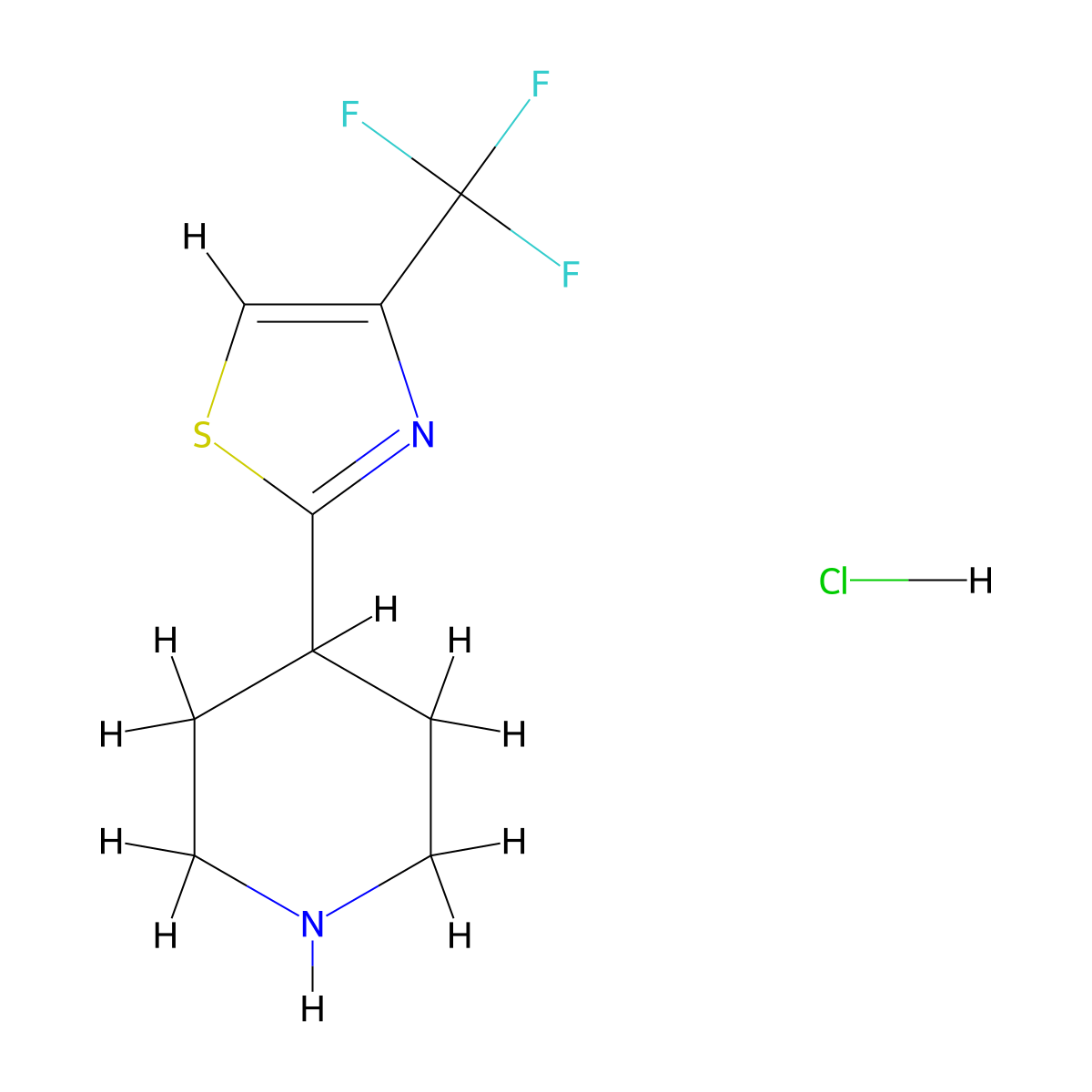 4-[4-(Trifluoromethyl)-1,3-thiazol-2-yl]piperidine hydrochloride molecular structure, CAS 1955515-35-1