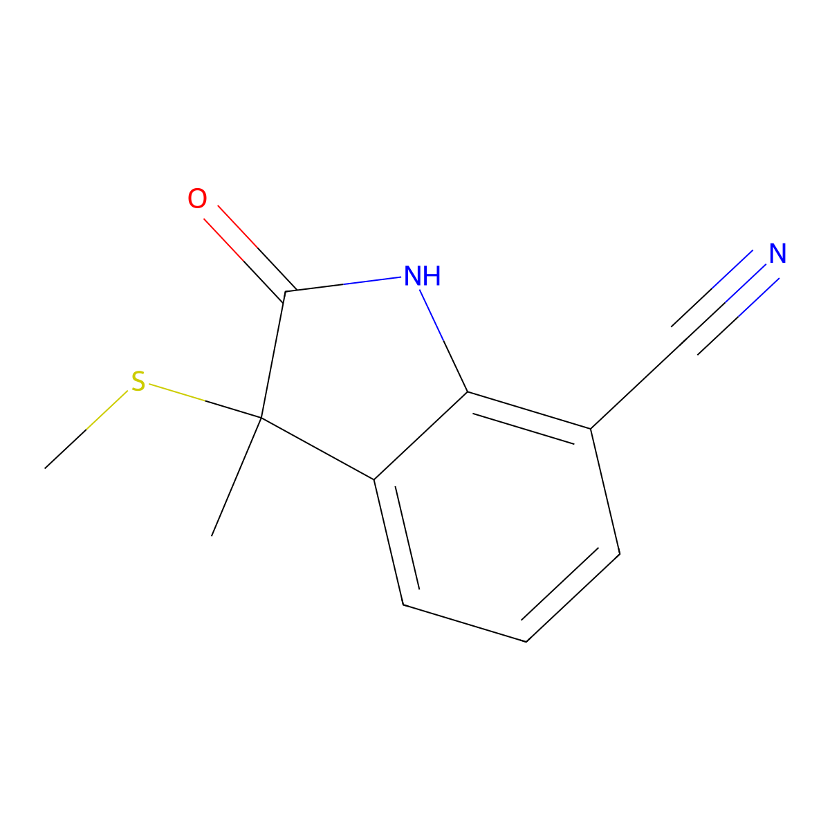3-methyl-3-(methylsulfanyl)-2-oxo-2,3-dihydro-1H-indole-7-carbonitrile molecular structure, CAS 1955515-72-6