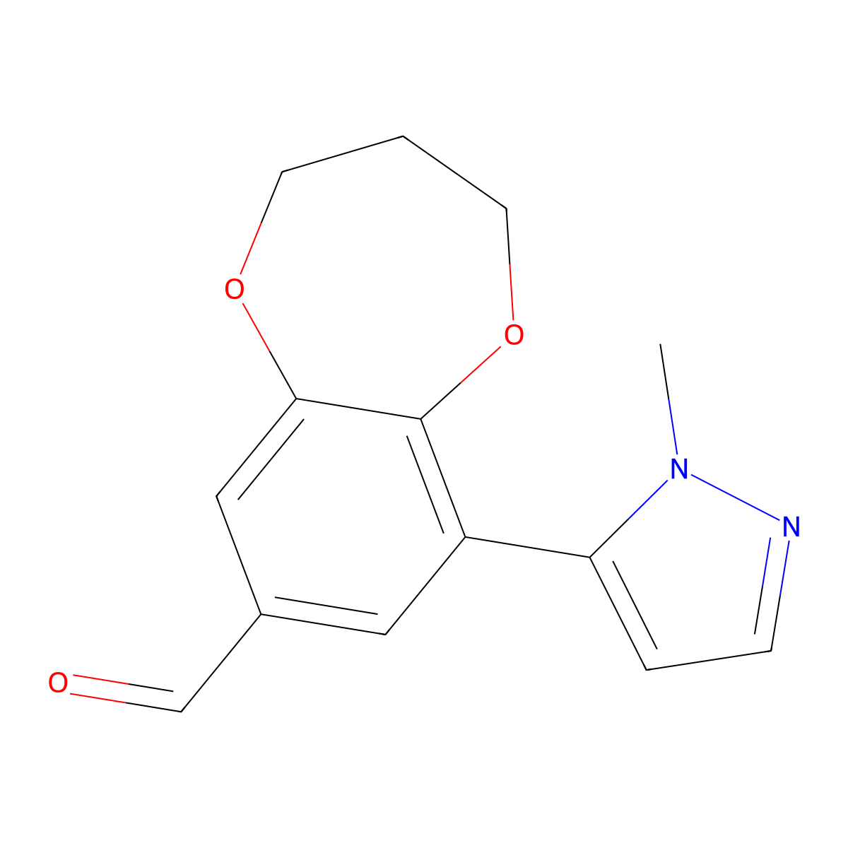 9-(1-methyl-1H-pyrazol-5-yl)-3,4-dihydro-2H-1,5-benzodioxepine-7-carbaldehyde molecular structure, CAS 1955515-98-6