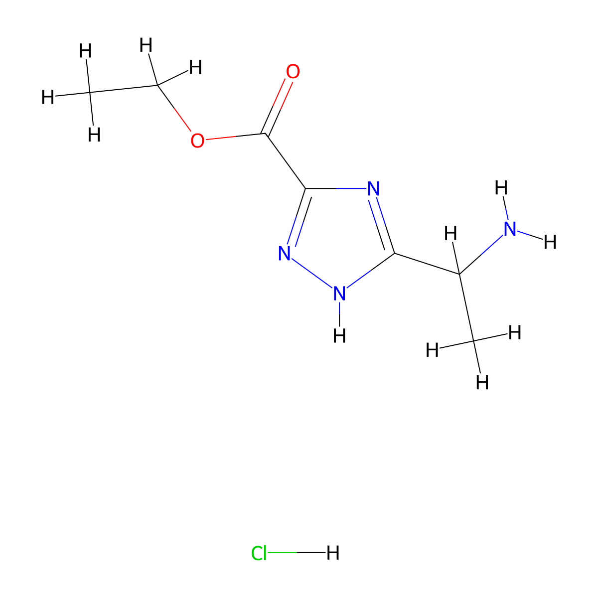 ethyl 3-(1-aminoethyl)-1H-1,2,4-triazole-5-carboxylate hydrochloride molecular structure, CAS 1955516-08-1