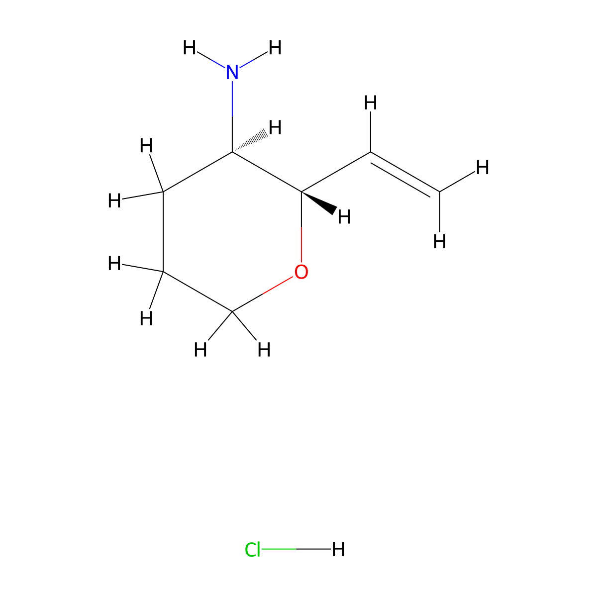 rac-(2R,3S)-2-ethenyloxan-3-amine hydrochloride molecular structure, CAS 1955517-96-0