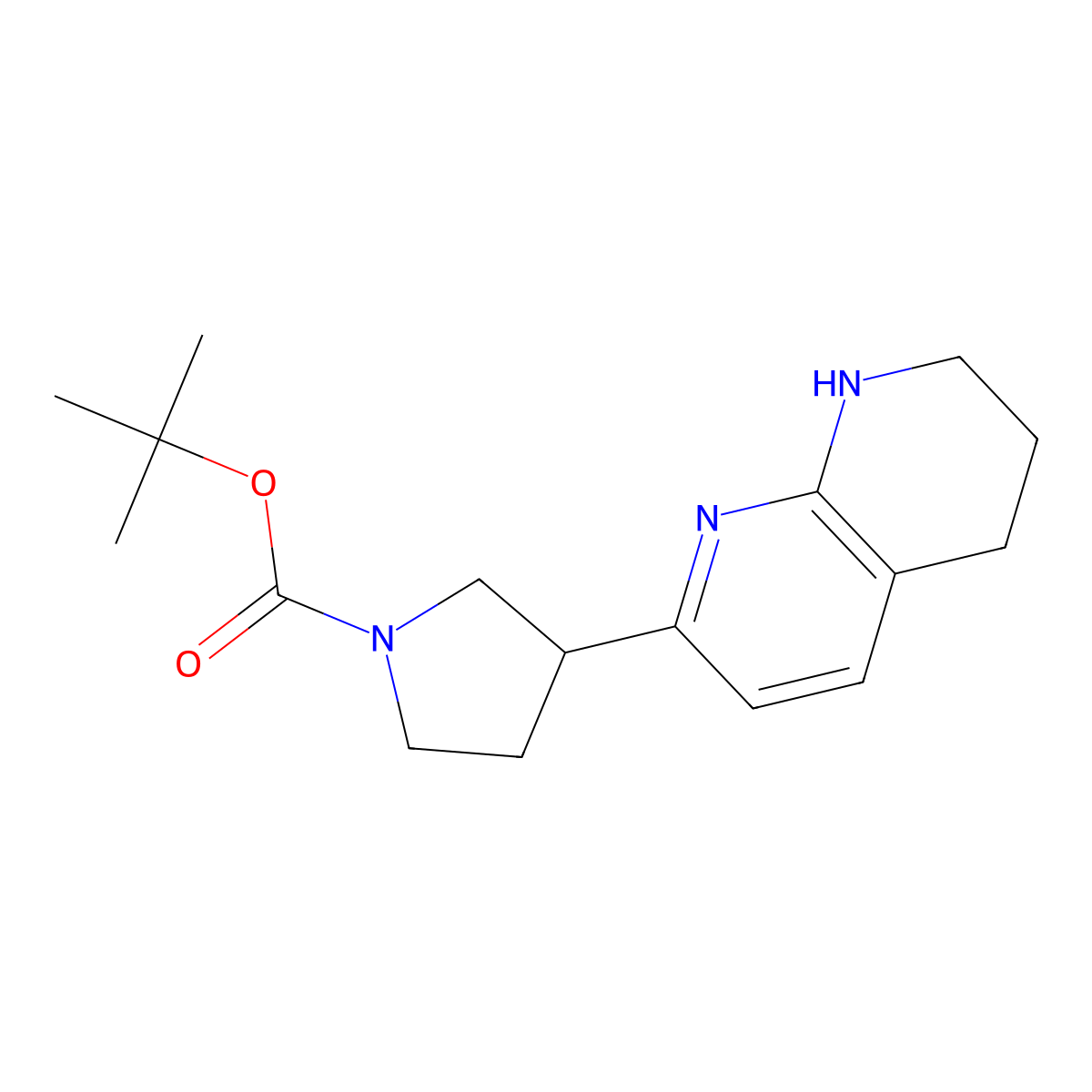Tert-butyl 3-(5,6,7,8-tetrahydro-1,8-naphthyridin-2-yl)pyrrolidine-1-carboxylate molecular structure, CAS 1955518-11-2