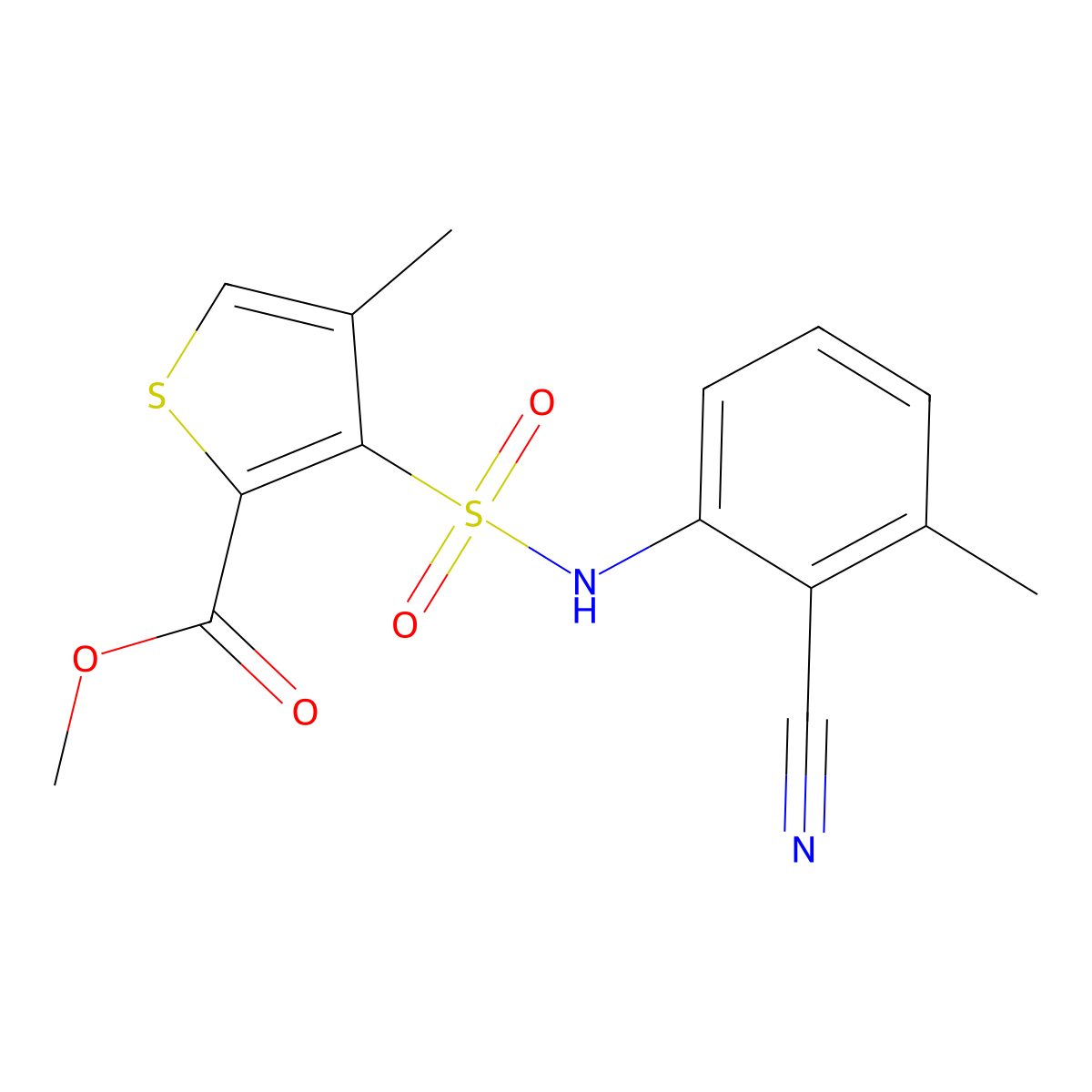 Methyl 3-[(2-cyano-3-methylphenyl)sulfamoyl]-4-methylthiophene-2-carboxylate molecular structure, CAS 1955519-46-6