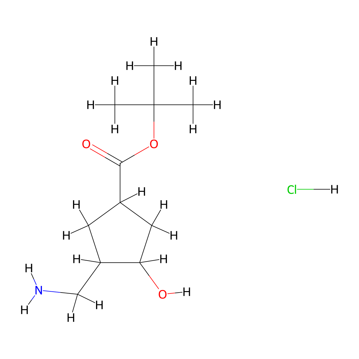 rac-tert-butyl (1R,3S,4S)-3-(aminomethyl)-4-hydroxycyclopentane-1-carboxylate hydrochloride molecular structure, CAS 1955519-98-8