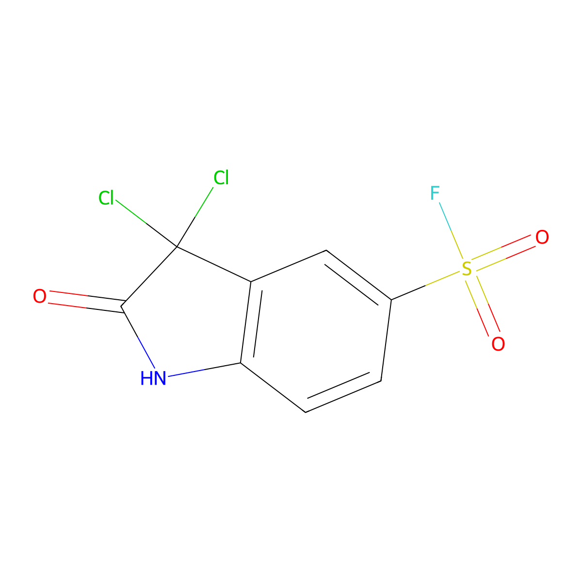 3,3-Dichloro-2-oxo-2,3-dihydro-1H-indole-5-sulfonyl fluoride molecular structure, CAS 1955520-24-7