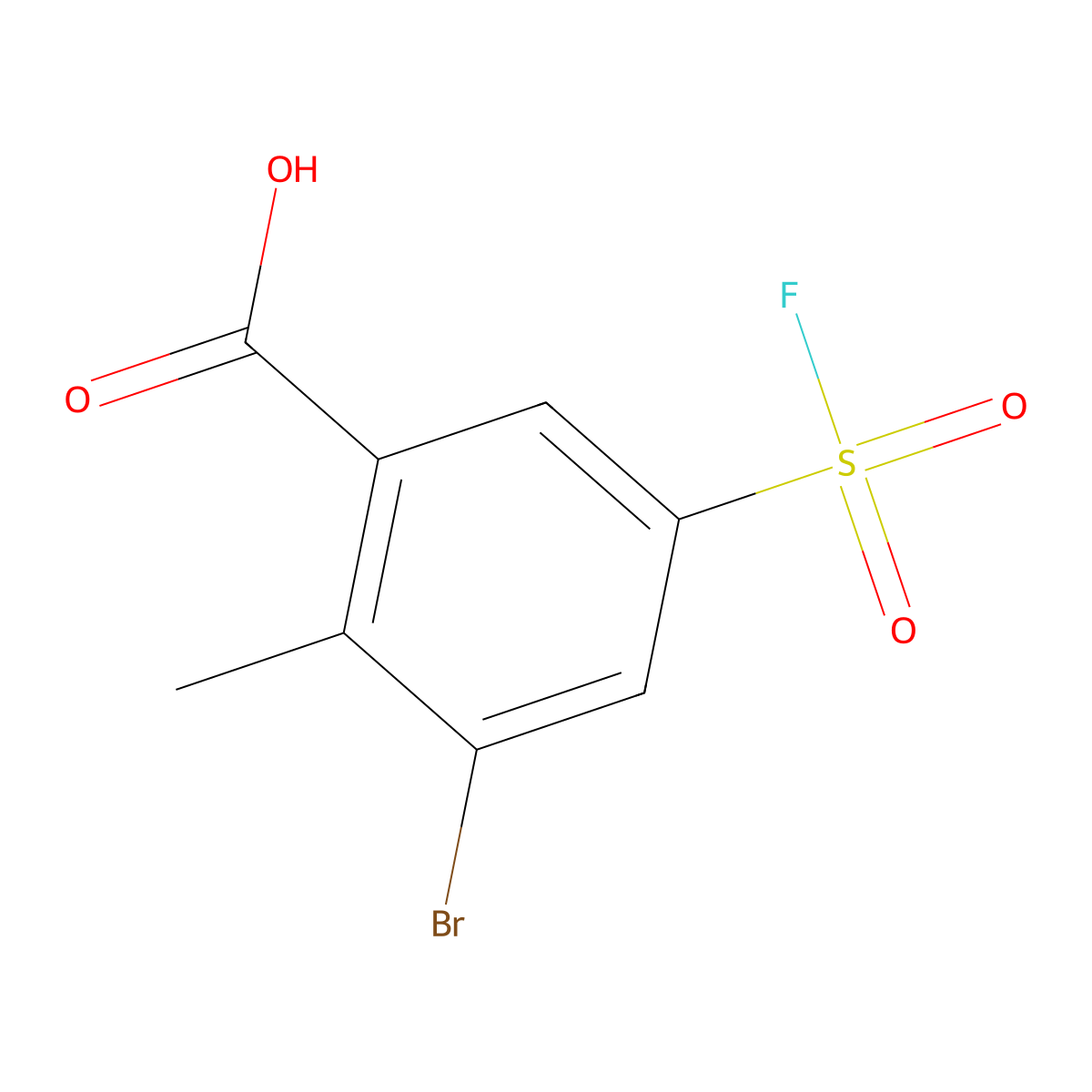 3-Bromo-5-(fluorosulfonyl)-2-methylbenzoic acid molecular structure, CAS 1955520-76-9