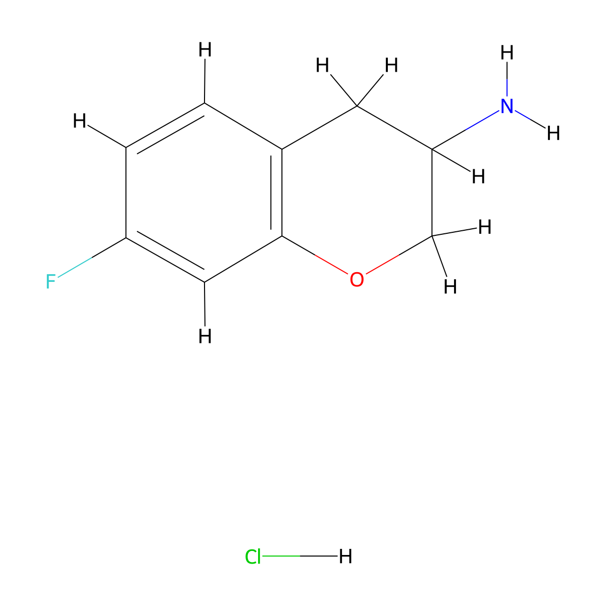 7-fluoro-3,4-dihydro-2H-1-benzopyran-3-amine hydrochloride molecular structure, CAS 1955520-84-9
