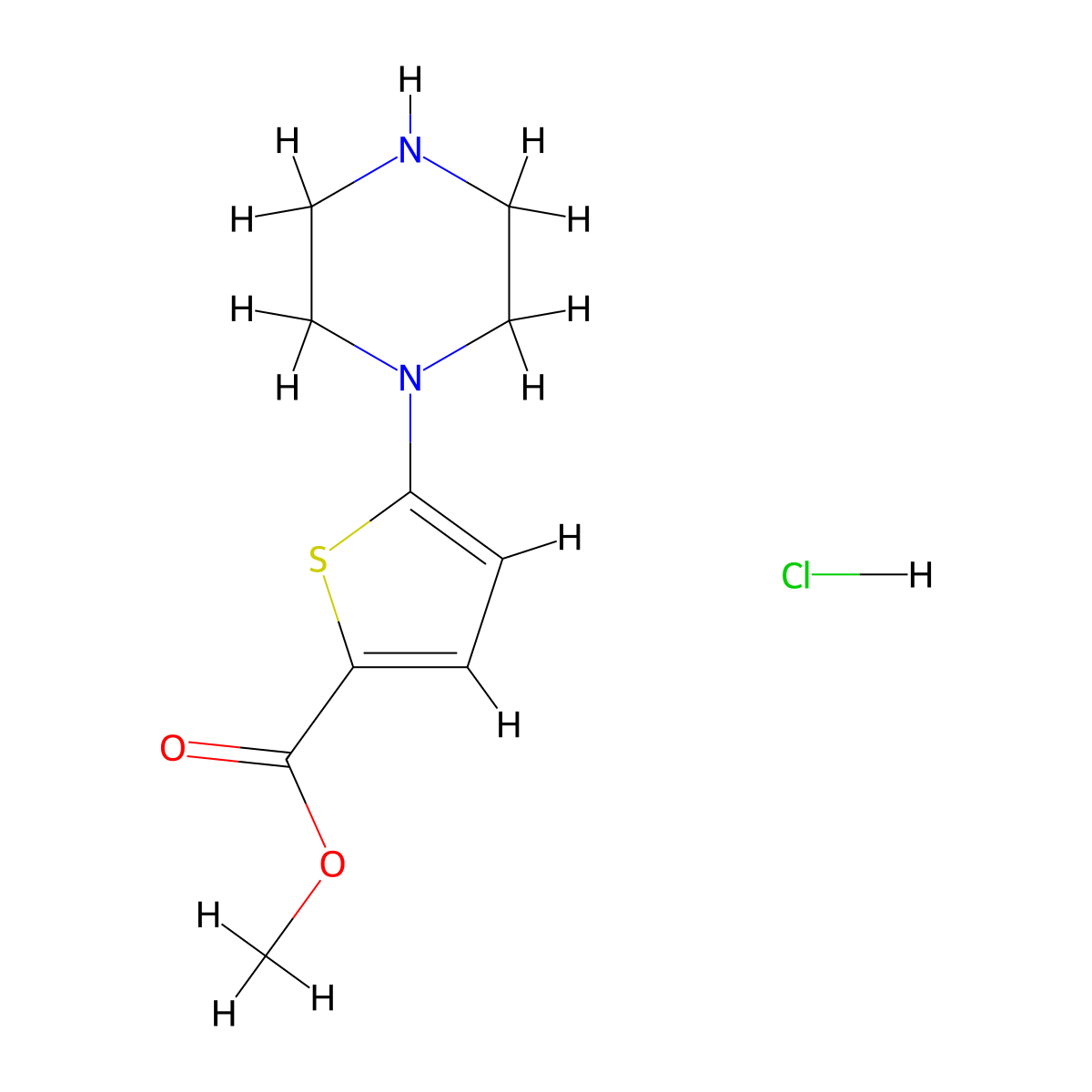 Methyl 5-(piperazin-1-yl)thiophene-2-carboxylate hydrochloride molecular structure, CAS 1955522-66-3
