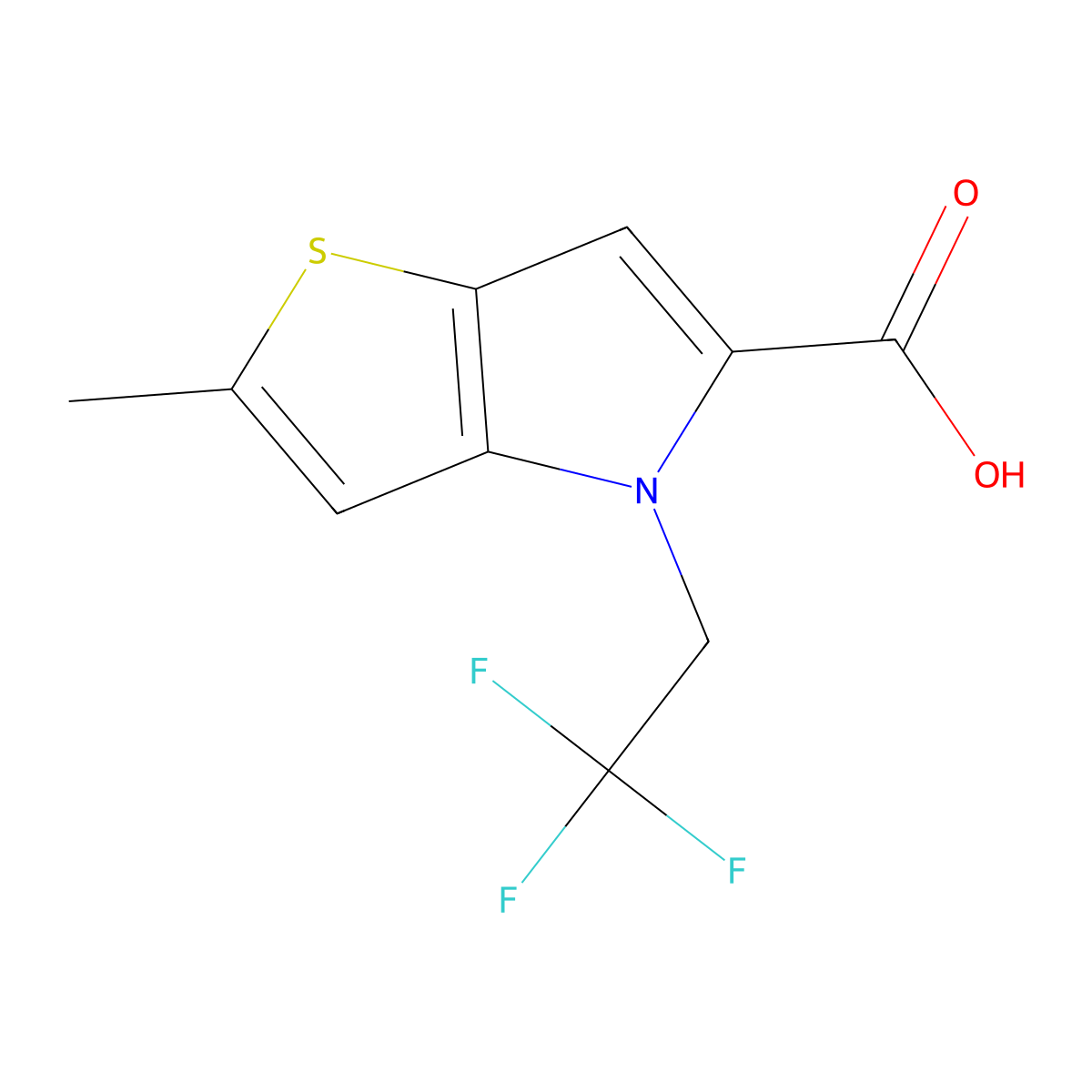 2-methyl-4-(2,2,2-trifluoroethyl)-4H-thieno(3,2-b)pyrrole-5-carboxylic acid molecular structure, CAS 1955522-75-4