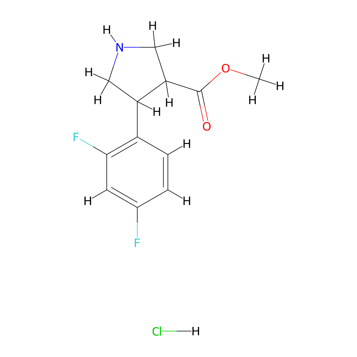 Methyl 4-(2,4-difluorophenyl)pyrrolidine-3-carboxylate hydrochloride molecular structure, CAS 1955523-39-3