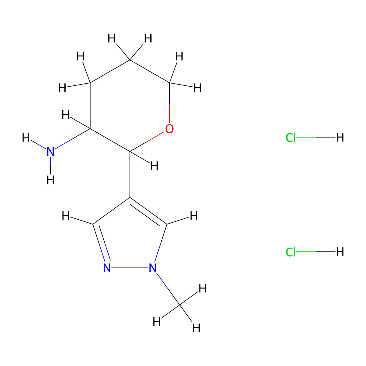 2-(1-methyl-1H-pyrazol-4-yl)oxan-3-amine dihydrochloride molecular structure, CAS 1955523-57-5