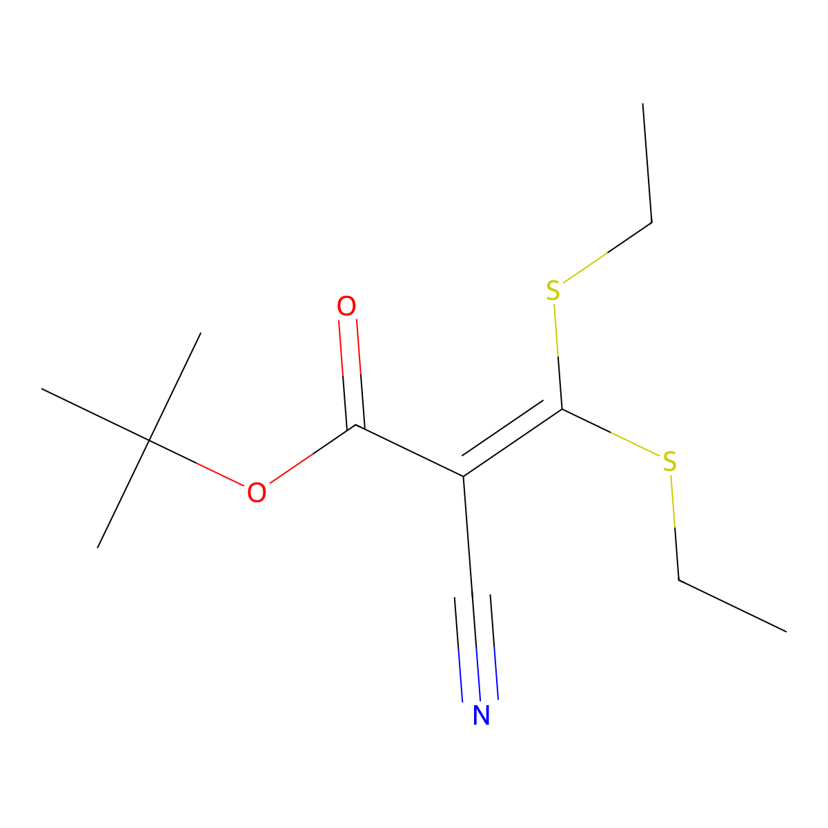 Tert-butyl 2-cyano-3,3-bis(ethylsulfanyl)prop-2-enoate molecular structure, CAS 1955523-62-2