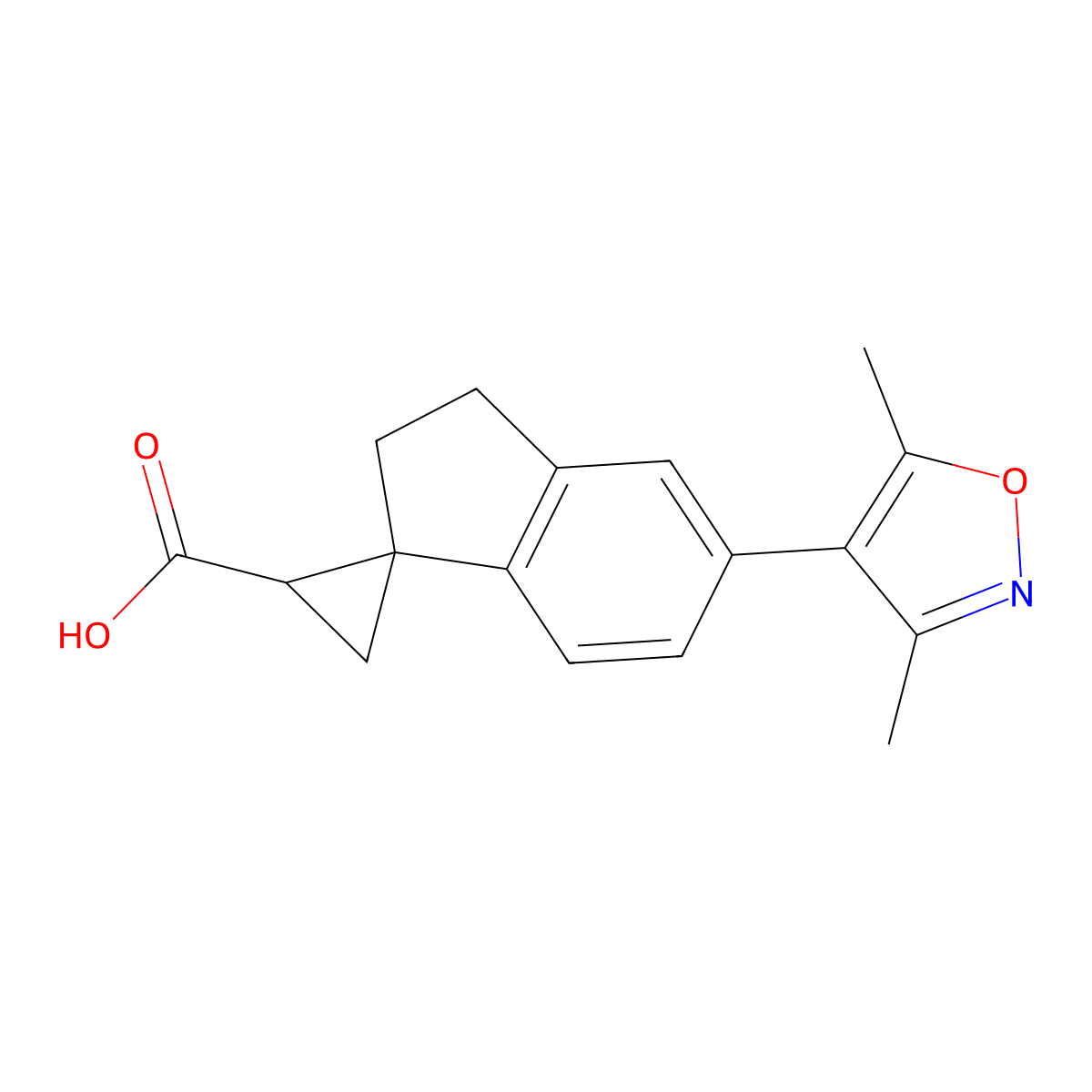 5'-(3,5-Dimethyl-1,2-oxazol-4-yl)-2',3'-dihydrospiro[cyclopropane-1,1'-indene]-2-carboxylic acid molecular structure, CAS 1955524-06-7
