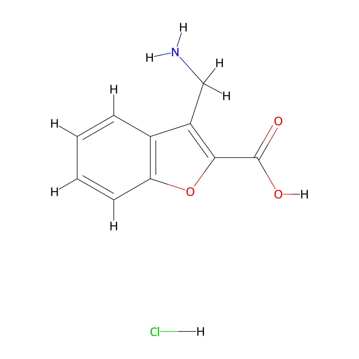 3-(Aminomethyl)-1-benzofuran-2-carboxylic acid hydrochloride molecular structure, CAS 1955524-07-8