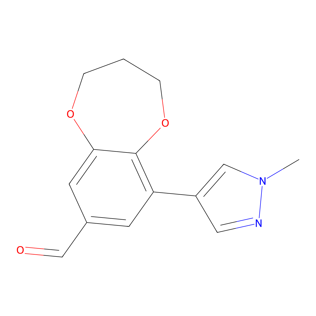 6-(1-Methylpyrazol-4-yl)-3,4-dihydro-2H-1,5-benzodioxepine-8-carbaldehyde molecular structure, CAS 1955524-10-3