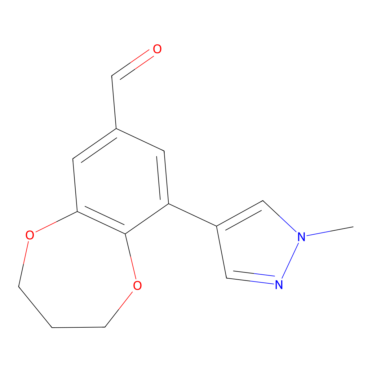 6-(1-Methylpyrazol-4-yl)-3,4-dihydro-2H-1,5-benzodioxepine-8-carbaldehyde molecular structure, CAS 1955524-10-3