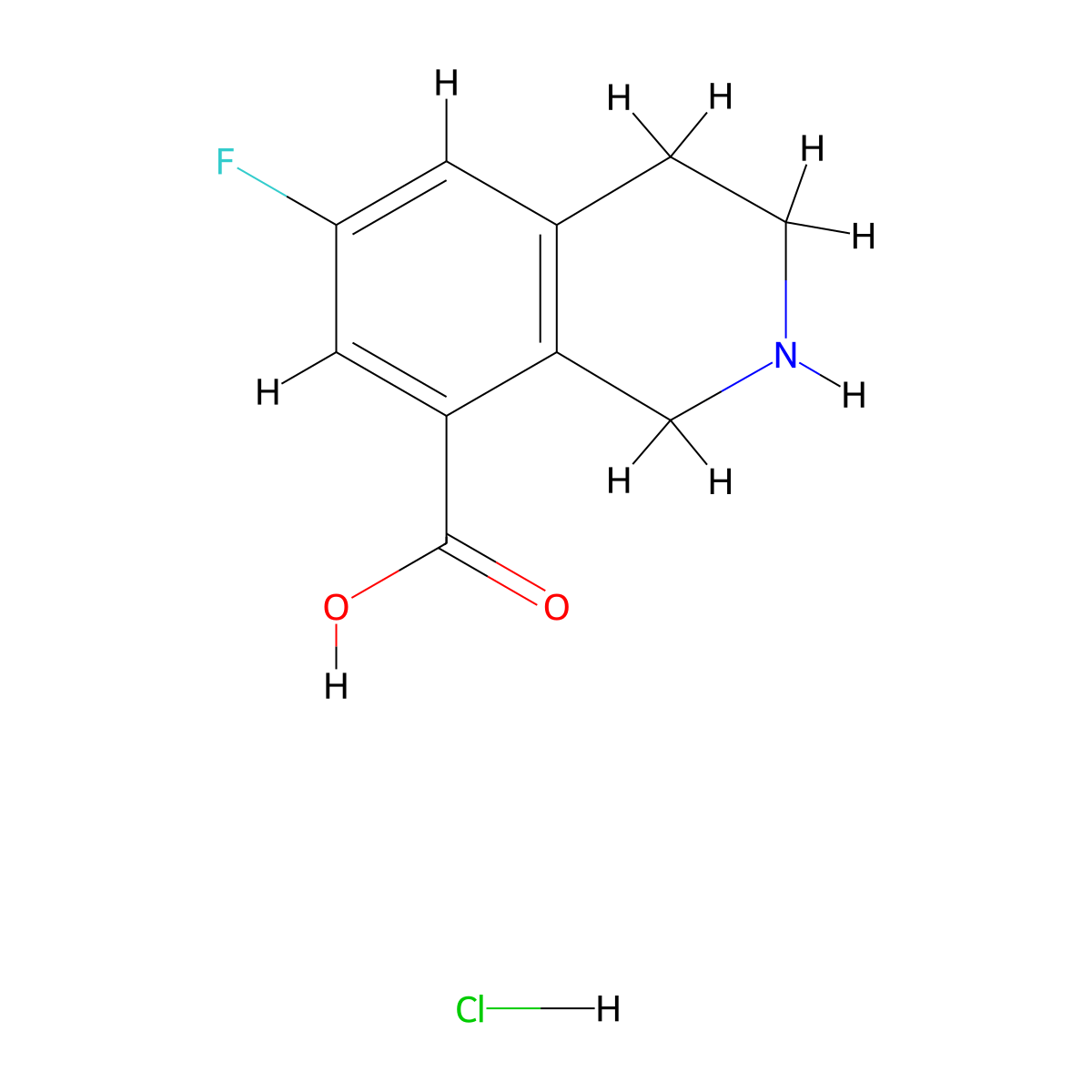 6-Fluoro-1,2,3,4-tetrahydroisoquinoline-8-carboxylic acid hydrochloride molecular structure, CAS 1955524-35-2