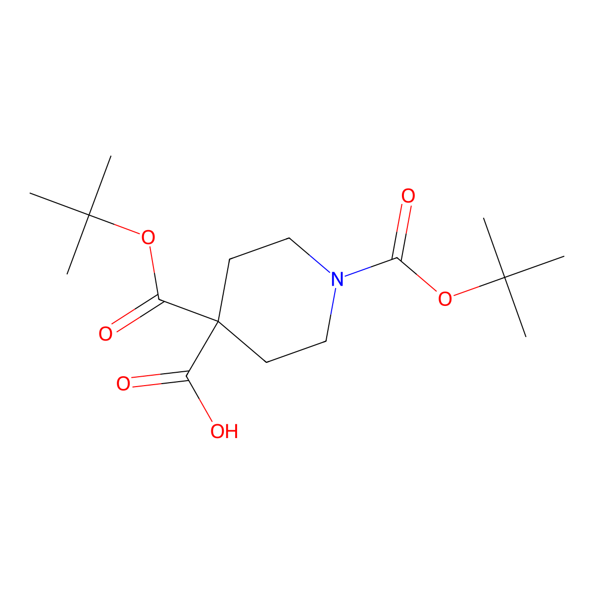 1,4-Bis((tert-butoxy)carbonyl)piperidine-4-carboxylic acid molecular structure, CAS 1955524-38-5