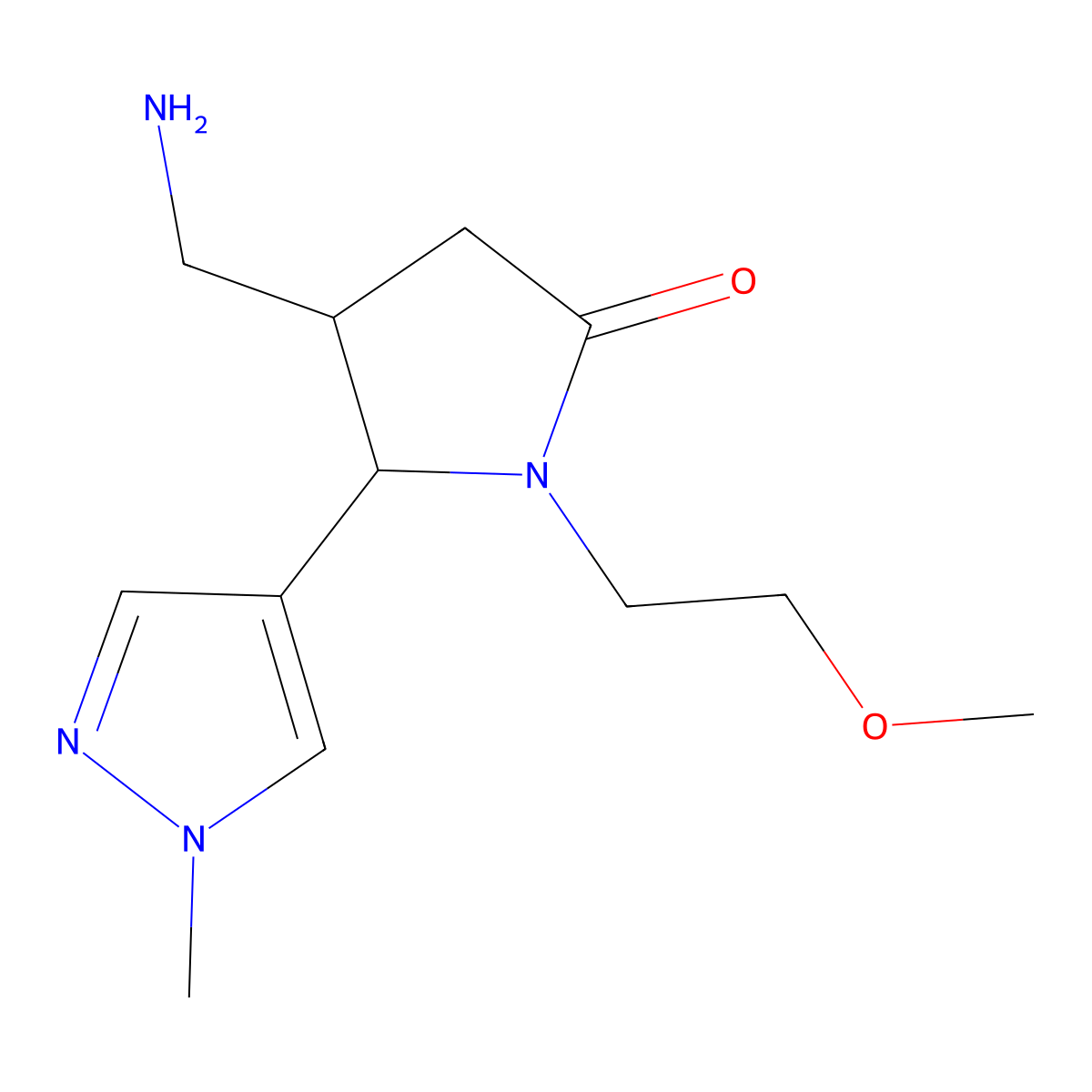 4-(aminomethyl)-1-(2-methoxyethyl)-5-(1-methyl-1H-pyrazol-4-yl)pyrrolidin-2-one molecular structure, CAS 1955524-50-1
