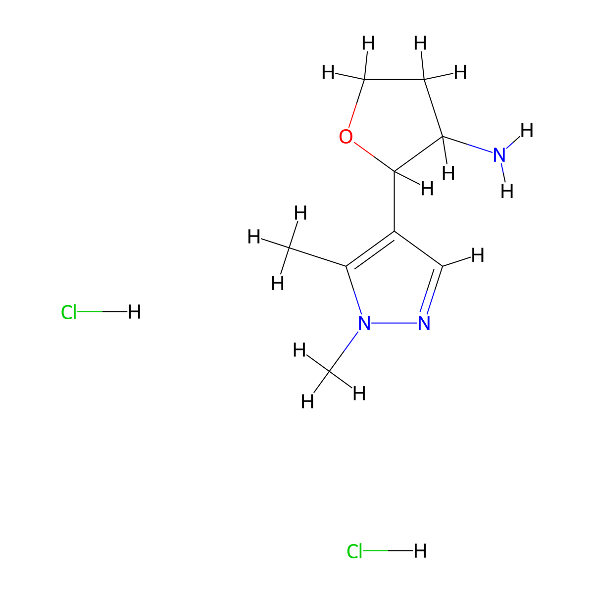 2-(1,5-dimethyl-1H-pyrazol-4-yl)oxolan-3-amine dihydrochloride molecular structure, CAS 1955524-55-6
