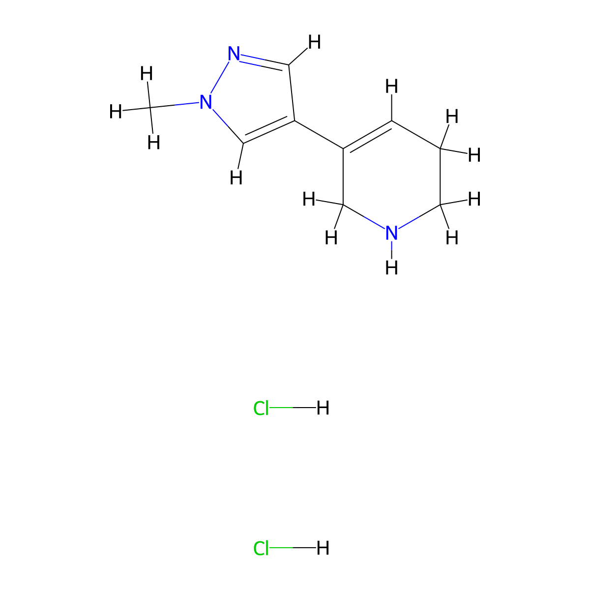 5-(1-methyl-1H-pyrazol-4-yl)-1,2,3,6-tetrahydropyridine dihydrochloride molecular structure, CAS 1955530-18-3