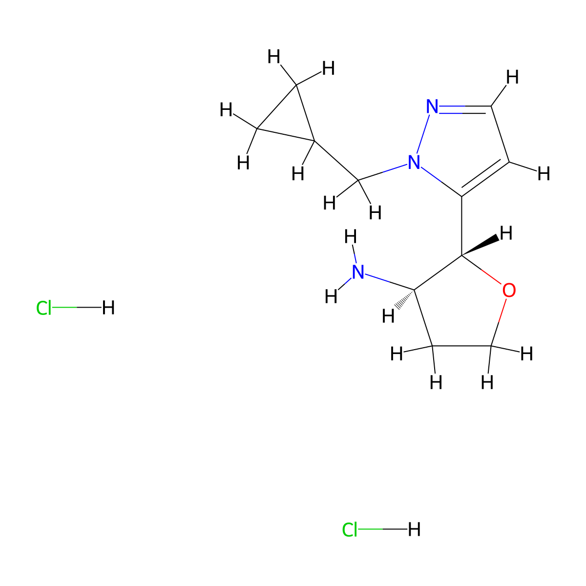 rac-(2R,3R)-2-(1-(cyclopropylmethyl)-1H-pyrazol-5-yl)oxolan-3-amine dihydrochloride molecular structure, CAS 1955530-24-1