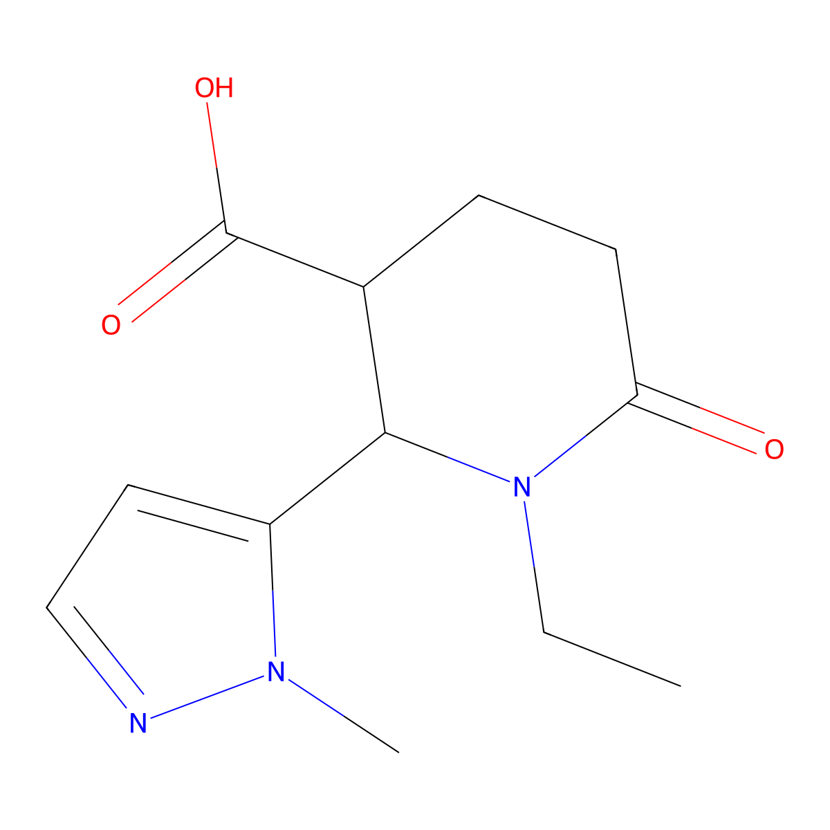 rac-(2R,3R)-1-ethyl-2-(1-methyl-1H-pyrazol-5-yl)-6-oxopiperidine-3-carboxylic acid molecular structure, CAS 1955530-49-0