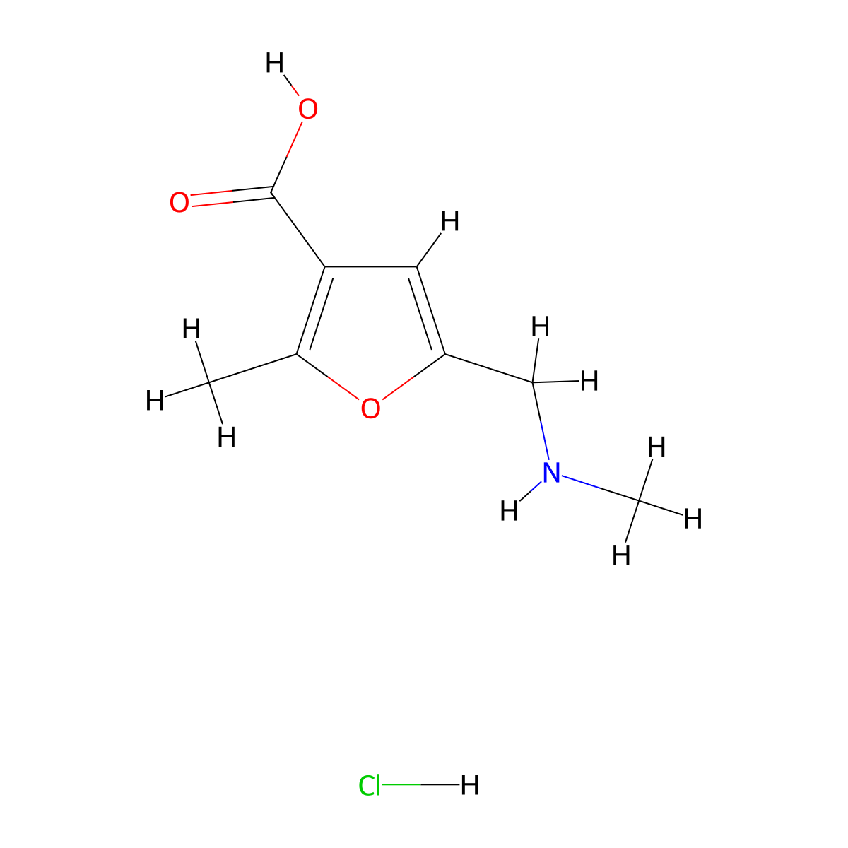 2-Methyl-5-[(methylamino)methyl]furan-3-carboxylic acid hydrochloride molecular structure, CAS 1955530-63-8
