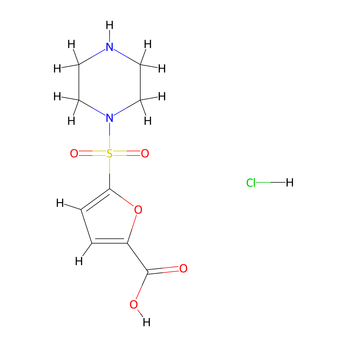 5-(Piperazine-1-sulfonyl)furan-2-carboxylic acid hydrochloride molecular structure, CAS 1955530-69-4