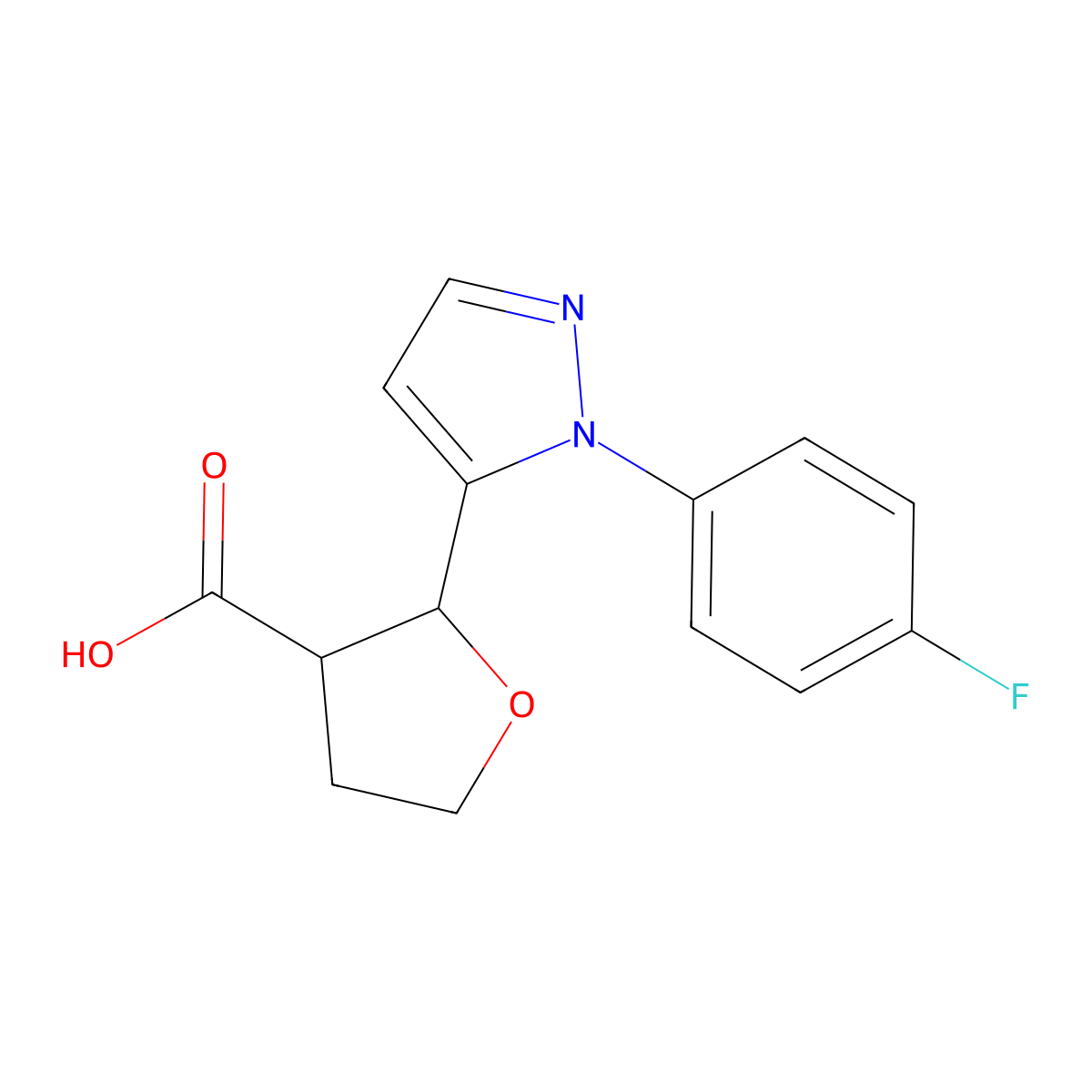 2-[1-(4-fluorophenyl)-1H-pyrazol-5-yl]oxolane-3-carboxylic acid molecular structure, CAS 1955530-93-4