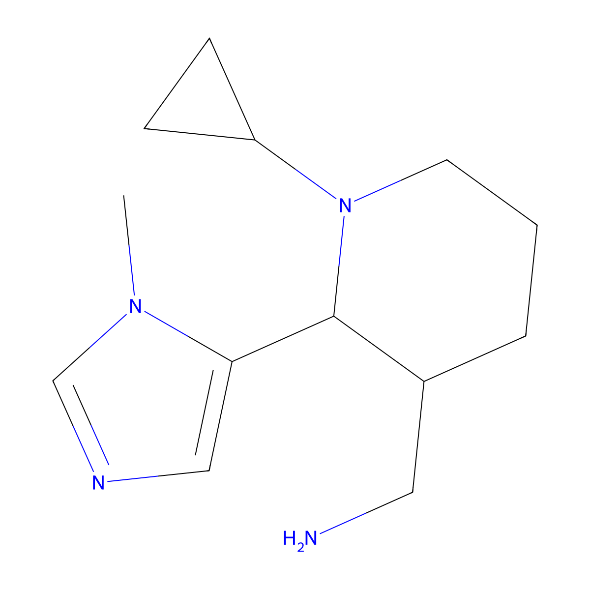 rac-((2R,3S)-1-cyclopropyl-2-(1-methyl-1H-imidazol-5-yl)piperidin-3-yl)methanamine molecular structure, CAS 1955530-97-8