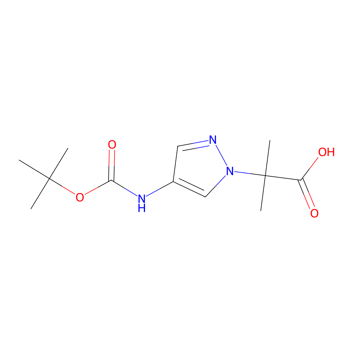 2-(4-{[(tert-butoxy)carbonyl]amino}-1H-pyrazol-1-yl)-2-methylpropanoic acid molecular structure, CAS 1955531-04-0