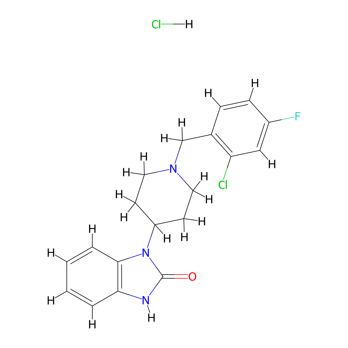 1-{1-[(2-chloro-4-fluorophenyl)methyl]piperidin-4-yl}-2,3-dihydro-1H-1,3-benzodiazol-2-one hydrochloride molecular structure, CAS 1955531-60-8