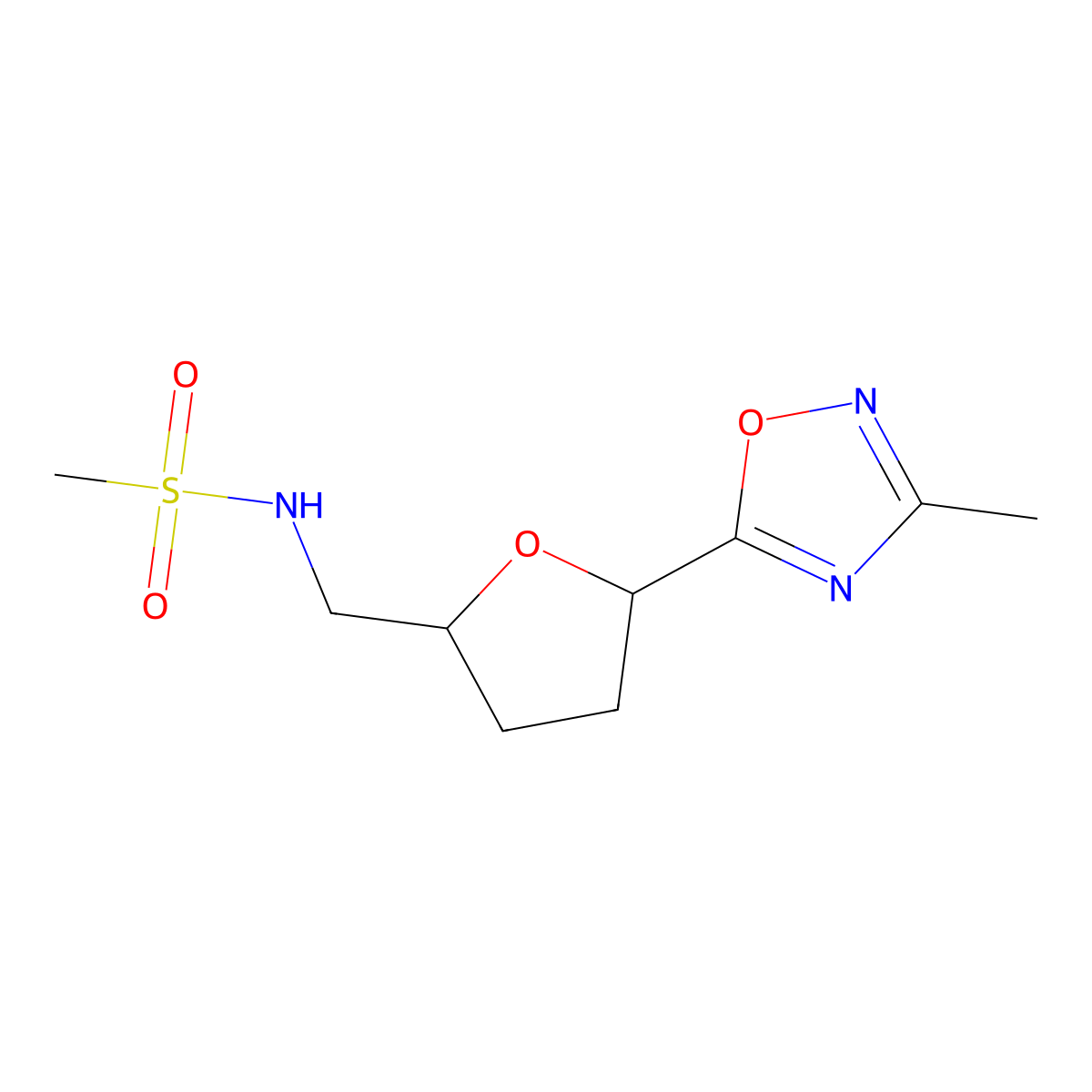 N-{[5-(3-methyl-1,2,4-oxadiazol-5-yl)oxolan-2-yl]methyl}methanesulfonamide molecular structure, CAS 1955531-62-0