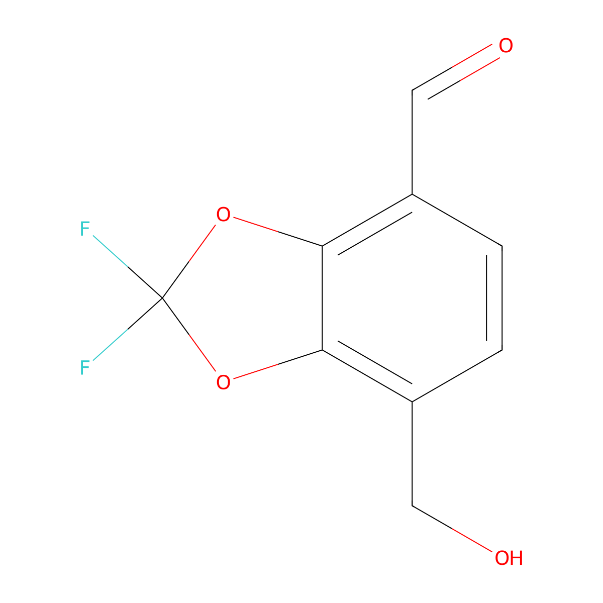 2,2-difluoro-7-(hydroxymethyl)-2H-1,3-benzodioxole-4-carbaldehyde molecular structure, CAS 1955531-94-8