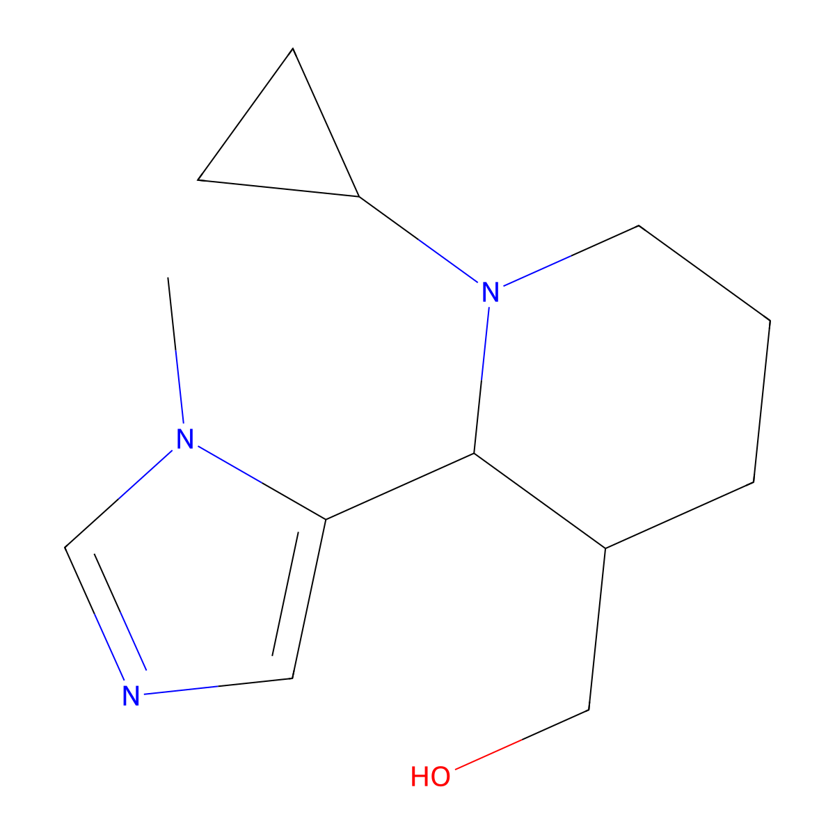 Rac-[(2R,3R)-1-cyclopropyl-2-(1-methyl-1H-imidazol-5-yl)piperidin-3-yl]methanol molecular structure, CAS 1955531-98-2