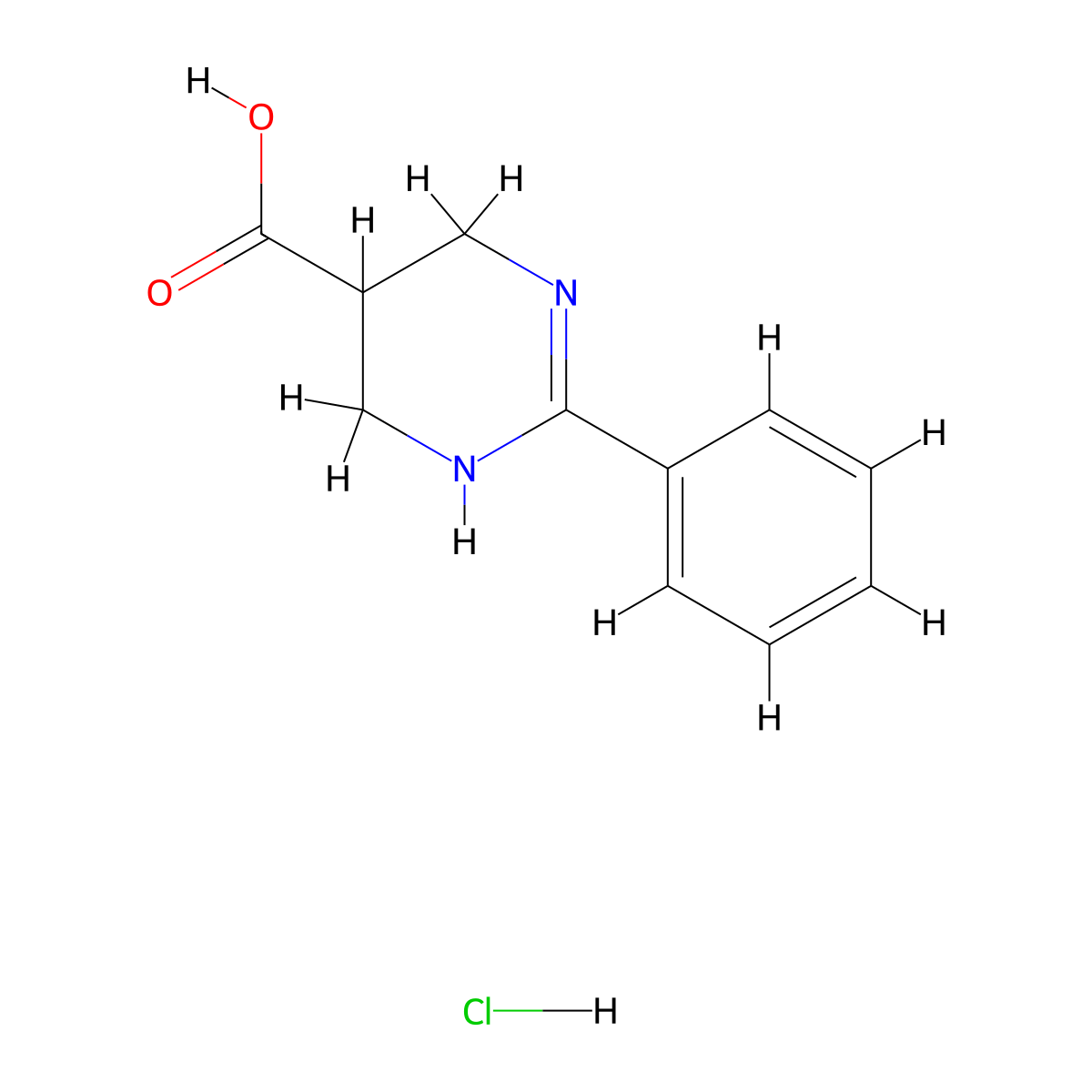 2-Phenyl-1,4,5,6-tetrahydropyrimidine-5-carboxylic acid hydrochloride molecular structure, CAS 1955539-98-6