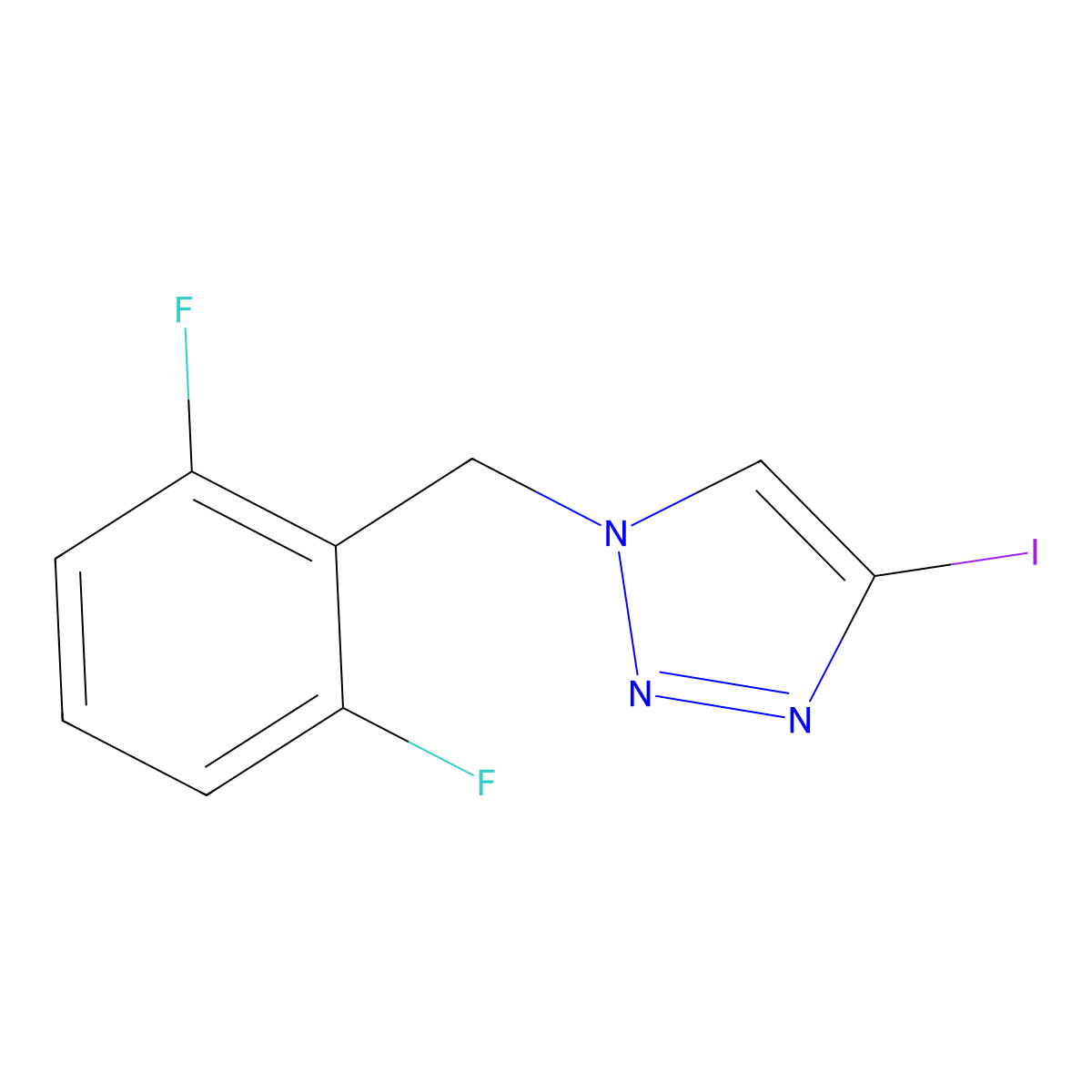 1-[(2,6-difluorophenyl)methyl]-4-iodo-1H-1,2,3-triazole molecular structure, CAS 1955540-09-6