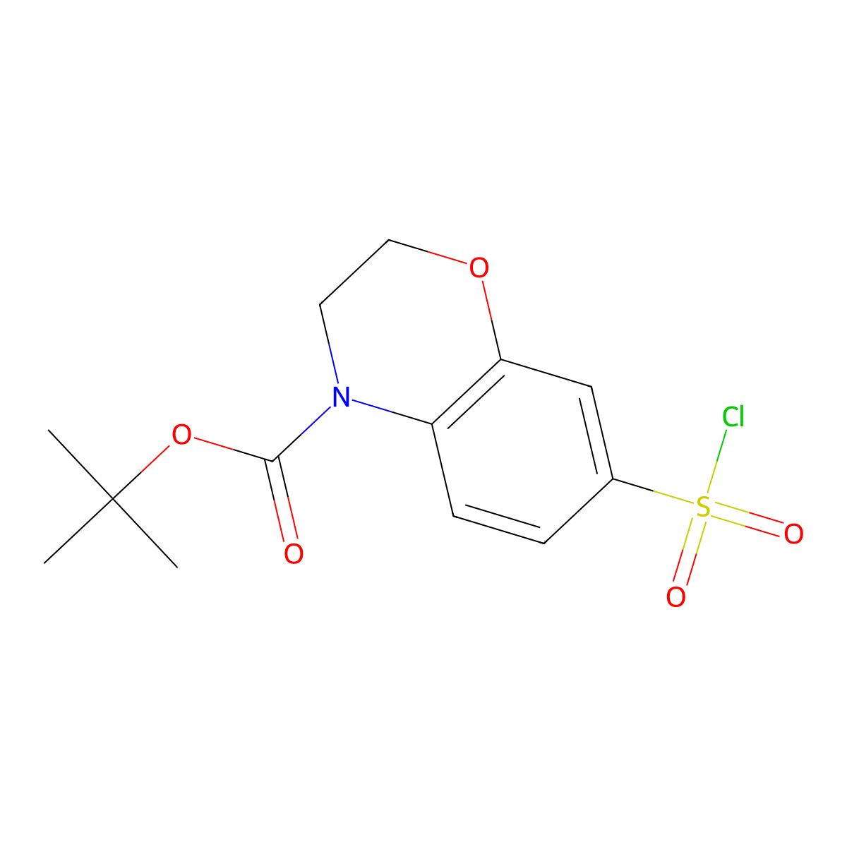 tert-butyl 7-(chlorosulfonyl)-3,4-dihydro-2H-1,4-benzoxazine-4-carboxylate molecular structure, CAS 1955540-74-5