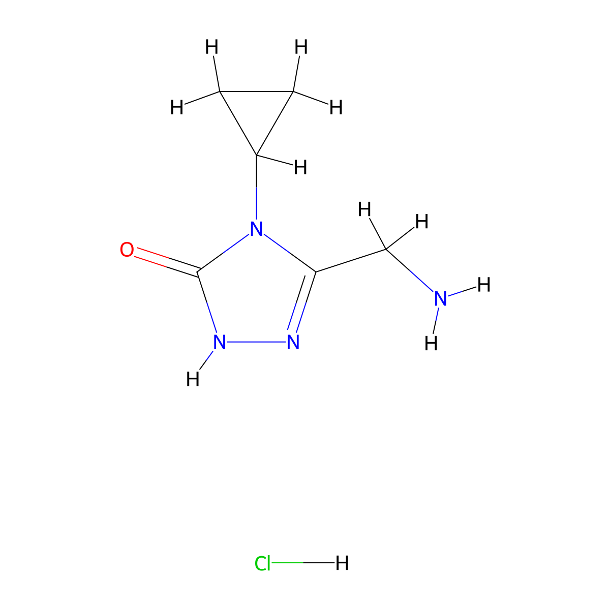 3-(aminomethyl)-4-cyclopropyl-4,5-dihydro-1H-1,2,4-triazol-5-one hydrochloride molecular structure, CAS 1955540-90-5