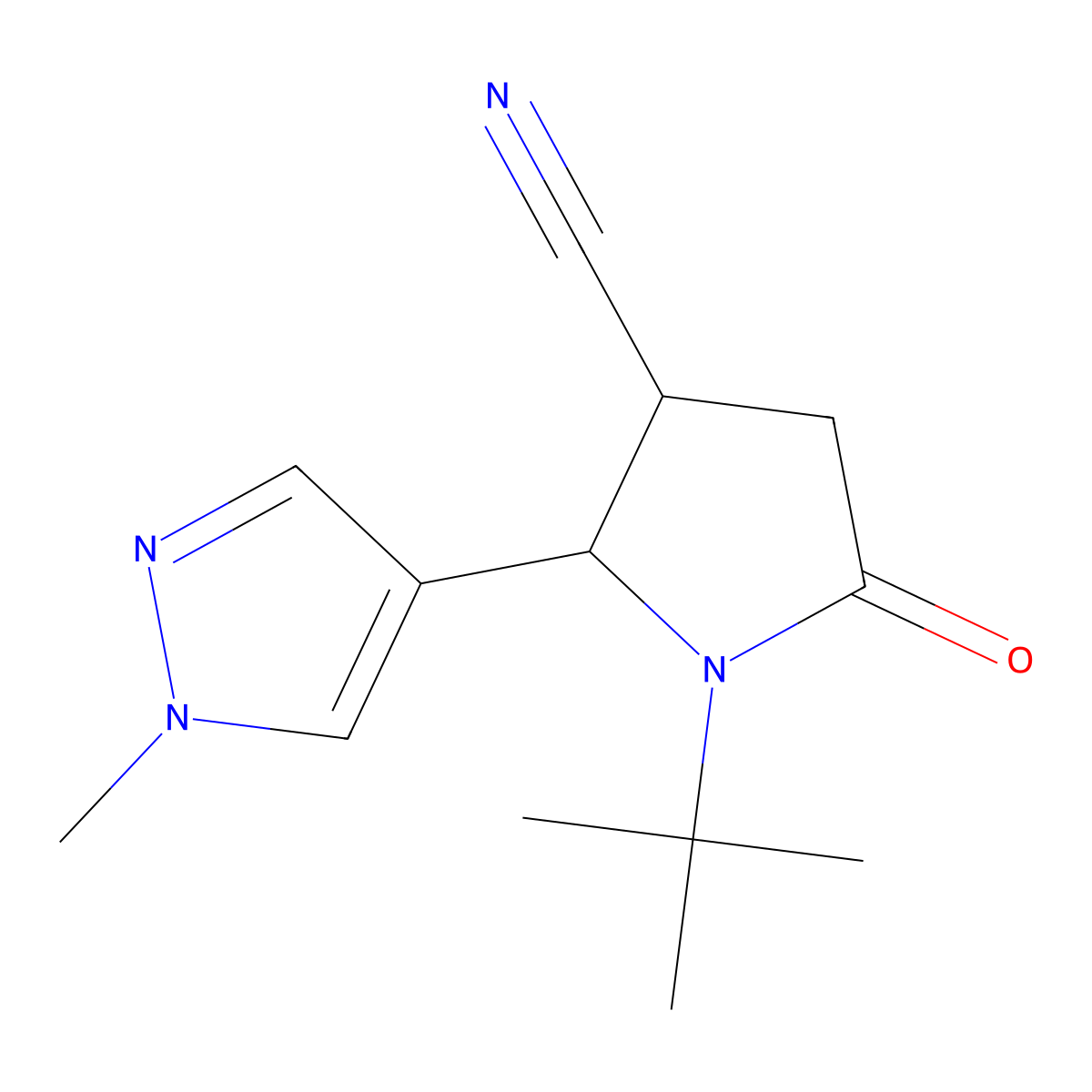 1-tert-Butyl-2-(1-methyl-1H-pyrazol-4-yl)-5-oxopyrrolidine-3-carbonitrile molecular structure, CAS 1955540-98-3