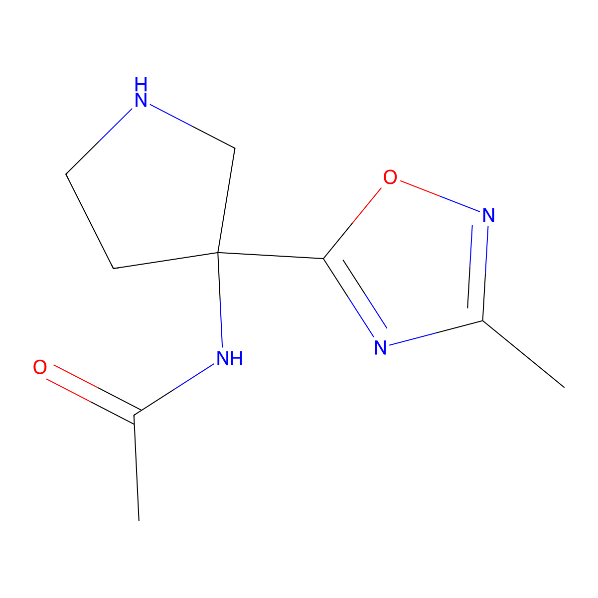N-[3-(3-methyl-1,2,4-oxadiazol-5-yl)pyrrolidin-3-yl]acetamide molecular structure, CAS 1955541-23-7