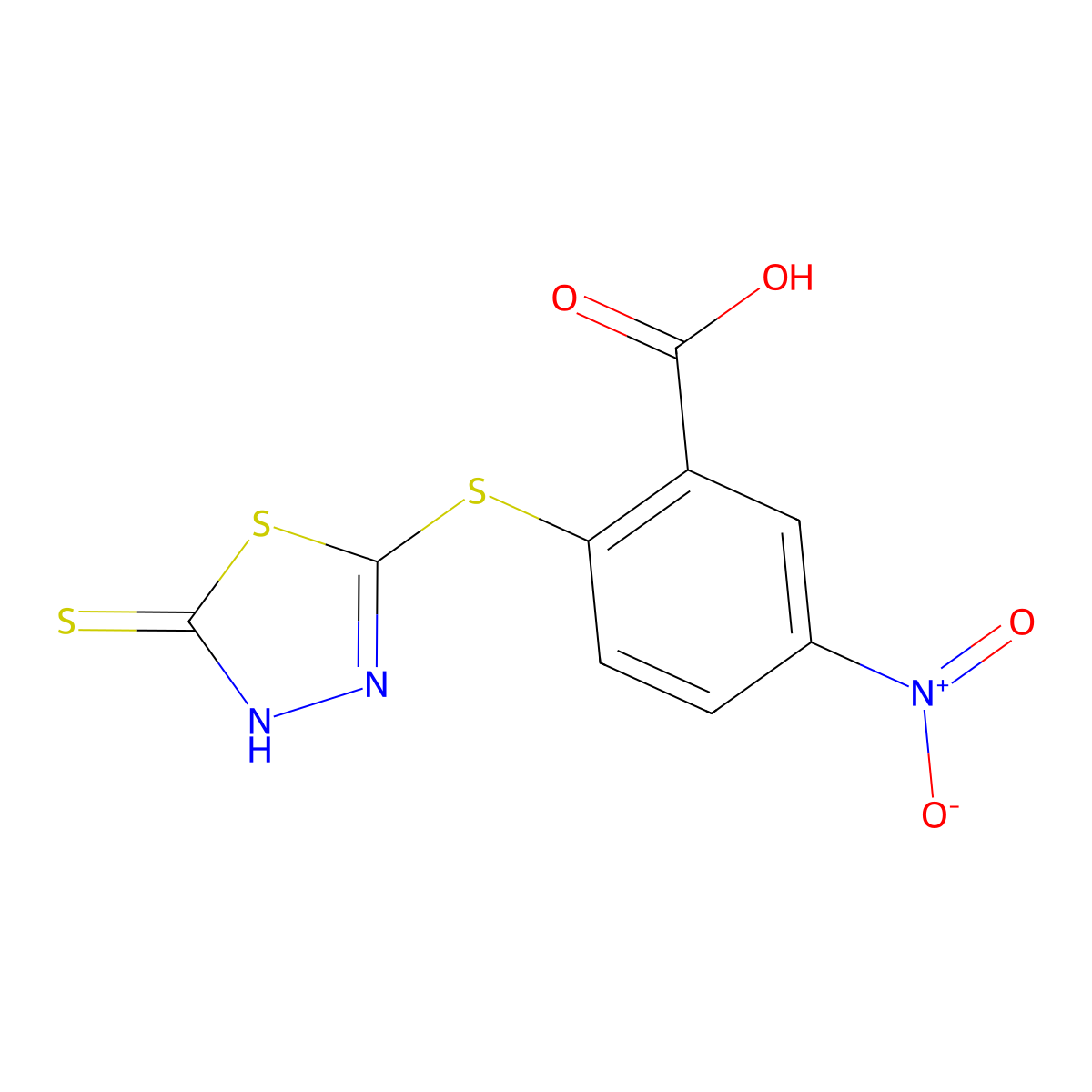 5-Nitro-2-[(5-sulfanyl-1,3,4-thiadiazol-2-yl)sulfanyl]benzoic acid molecular structure, CAS 1955541-25-9