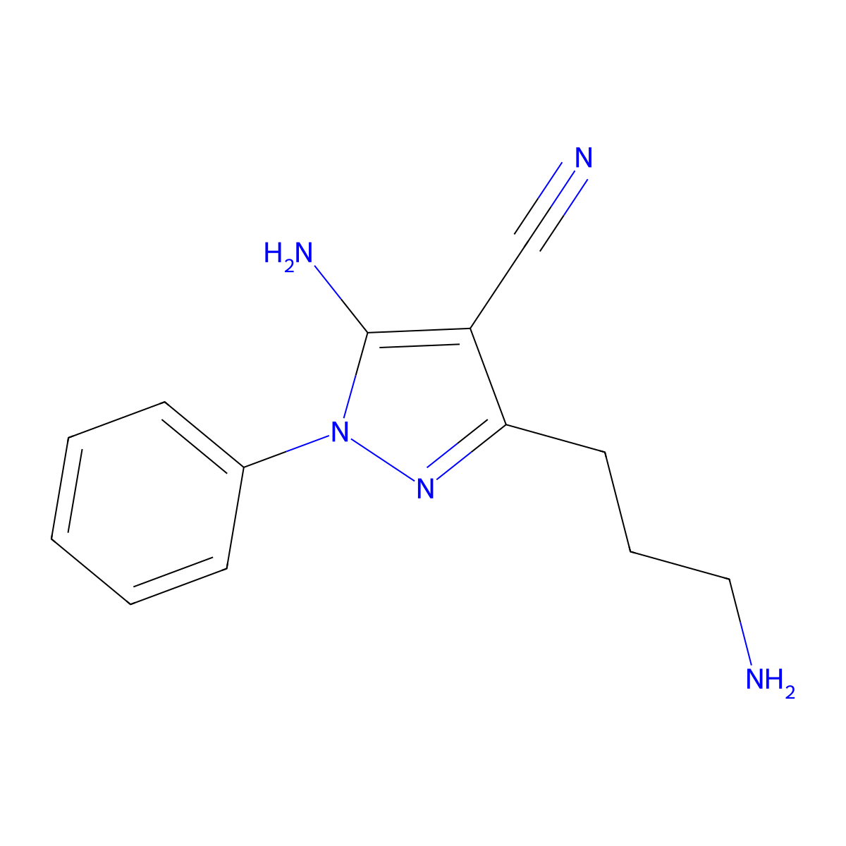 5-(3-Aminopropyl)-3-imino-2-phenyl-2,3-dihydro-1H-pyrazole-4-carbonitrile molecular structure, CAS 1955541-38-4