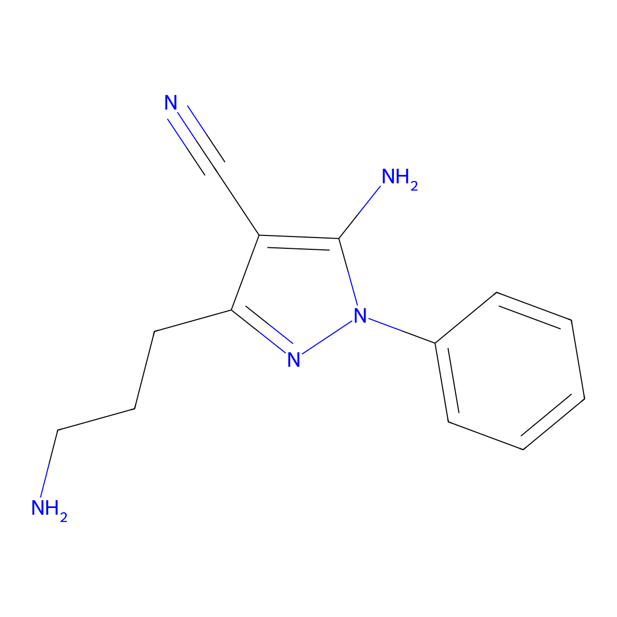 5-(3-Aminopropyl)-3-imino-2-phenyl-2,3-dihydro-1H-pyrazole-4-carbonitrile molecular structure, CAS 1955541-38-4
